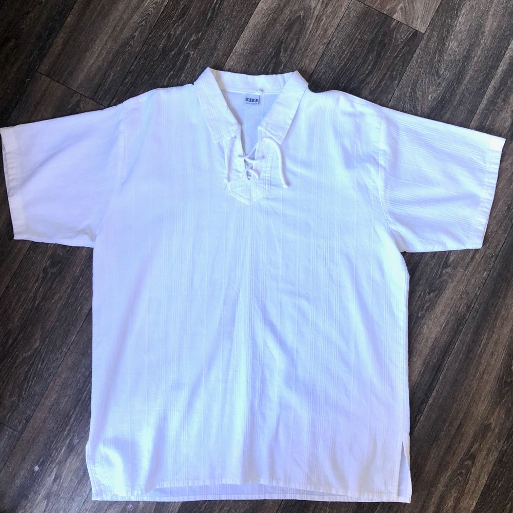 🛑SOLD🛑    100% Cotton White Bohemian Lace Up V-Neck Shirt - Picture 2 of 4